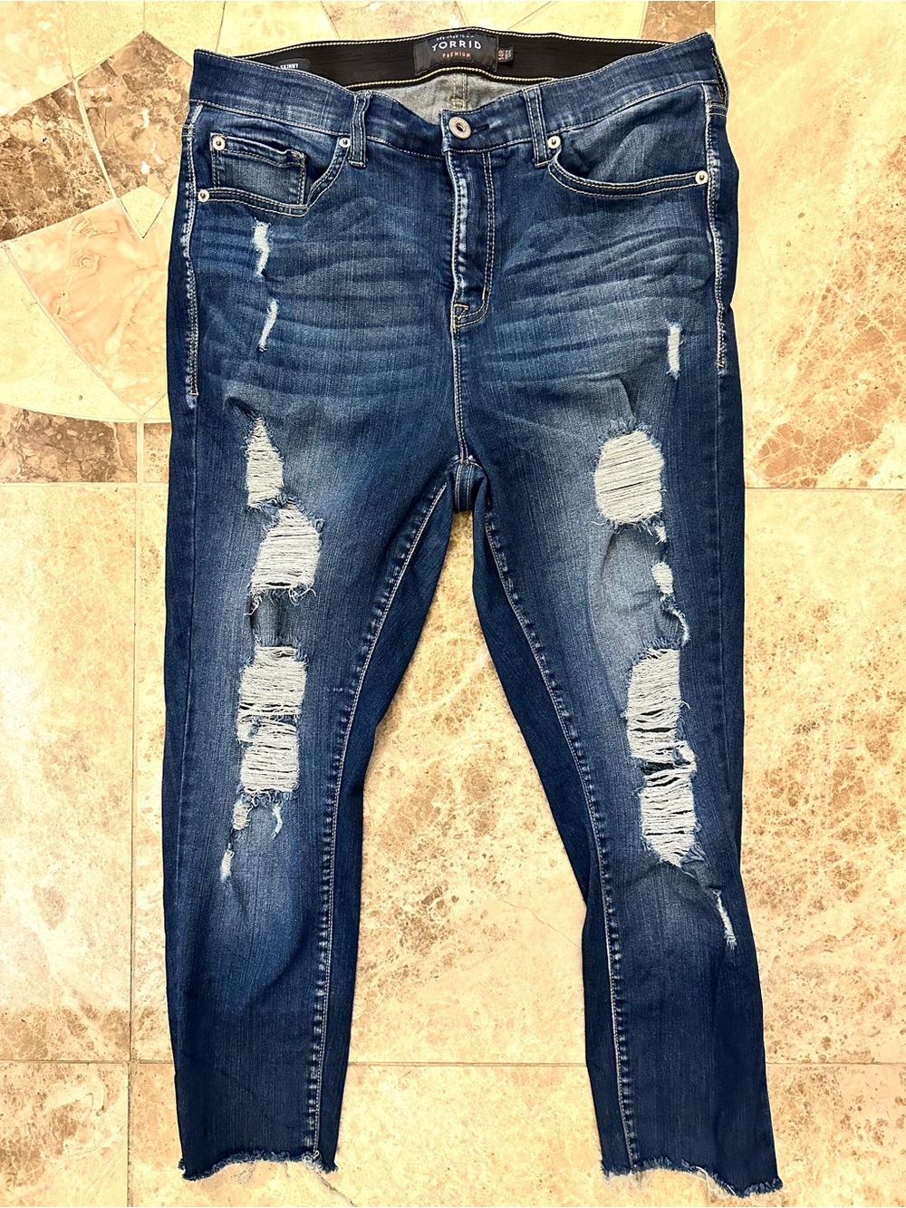 torrid Dark Wash Distressed Sky High Skinny Jeans